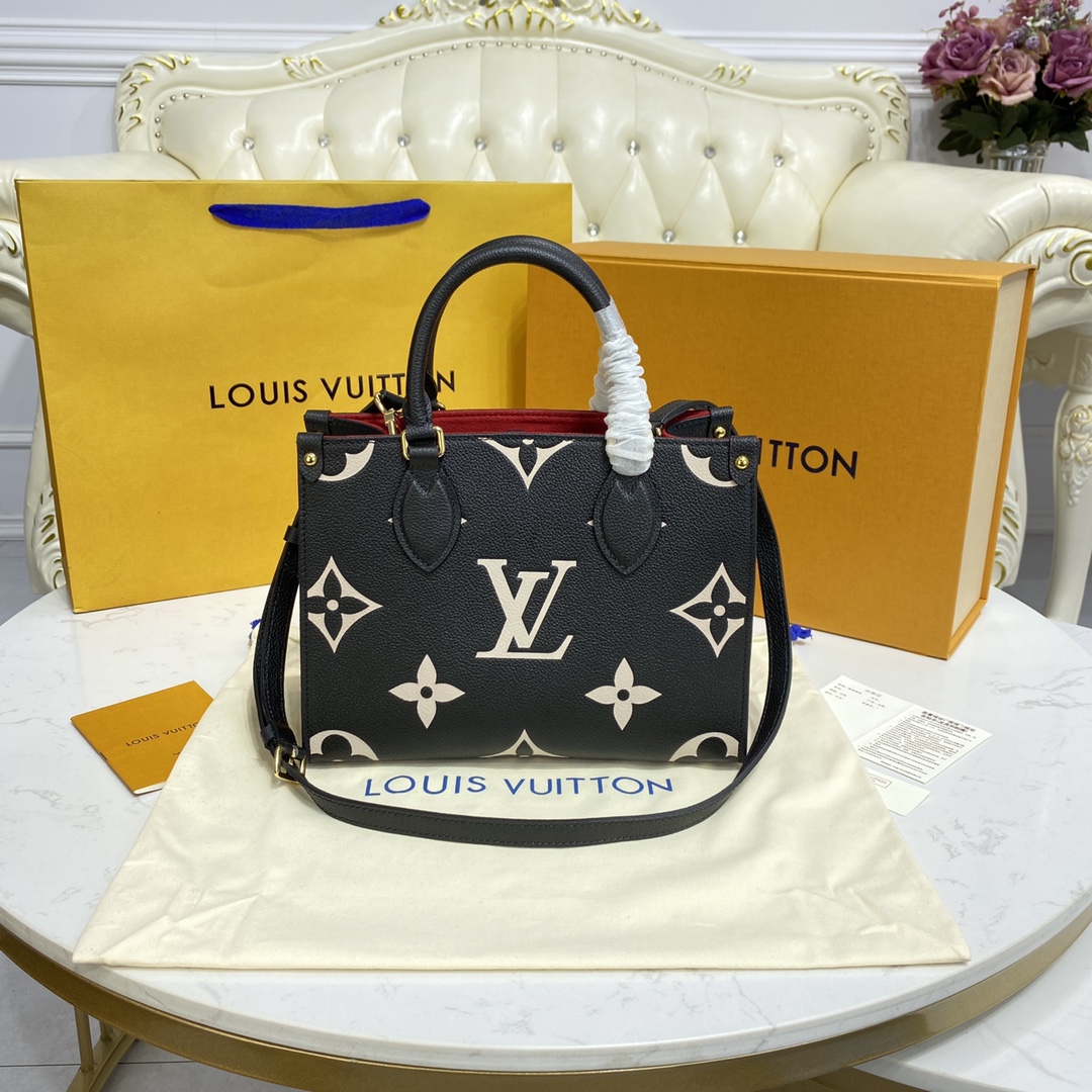 Louis Vuitton ONTHEGO PM Monogram Handbag M45659 Black/Beige